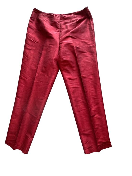 SilkLand Pants - Silkland Red Satin Pants Silk Blend High Rise Straight Leg Women's Sz 12 Career